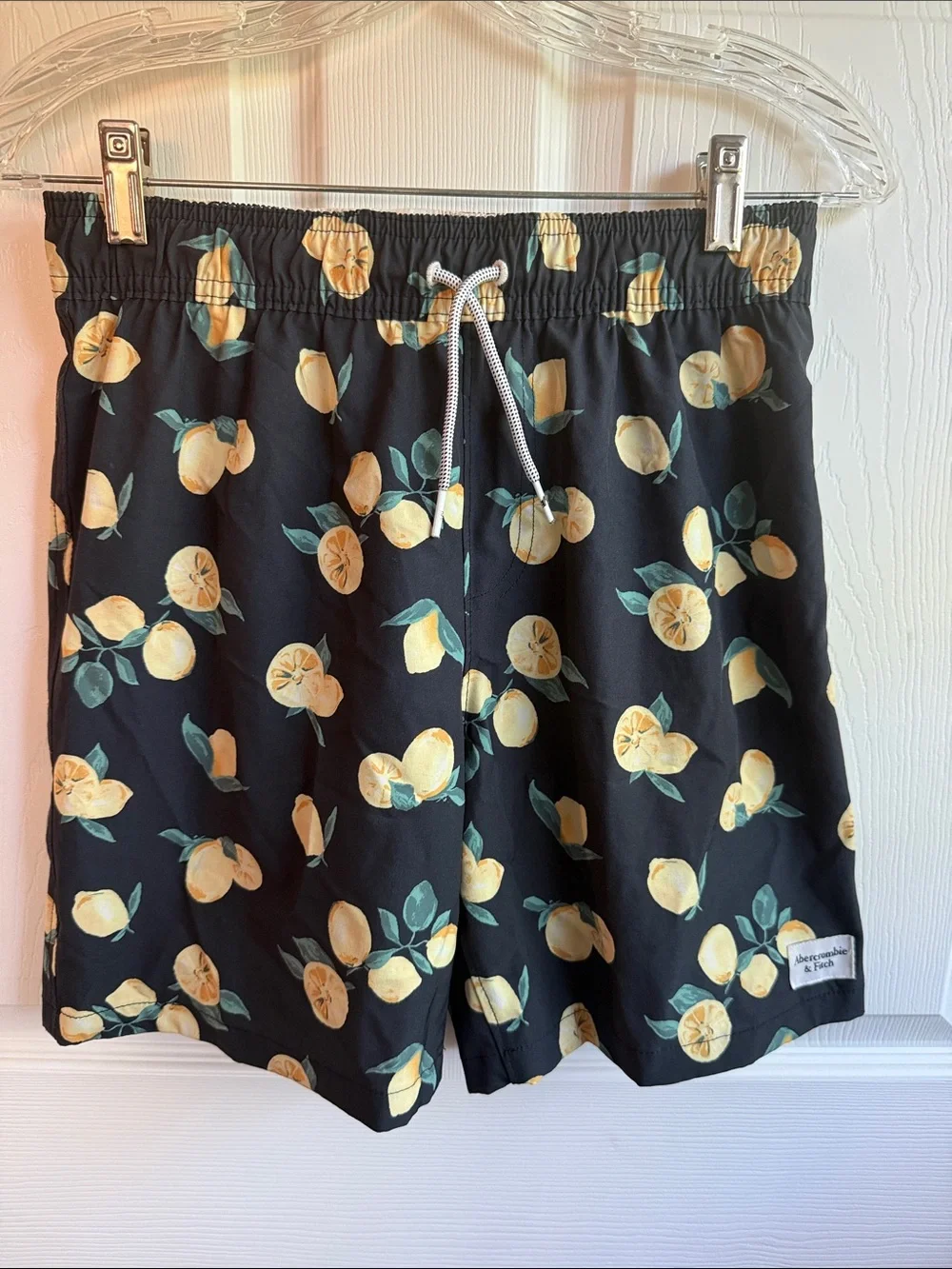 abercrombie kids size 13/14 Black Swim Trunks with Yellow Lemon Print
